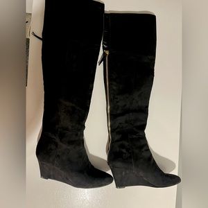 Nine West Thigh high Suede Black Wedge booties size 8.5